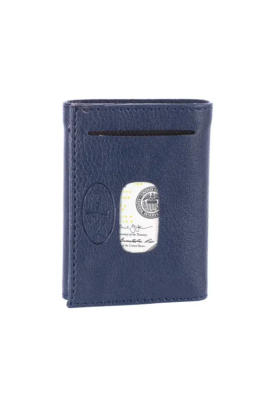 Perforated Internal Snap-Opening Credit Card Wallet 7 Compartments L.Leather Navy Blue (knp-6l) Model-Navy - 2