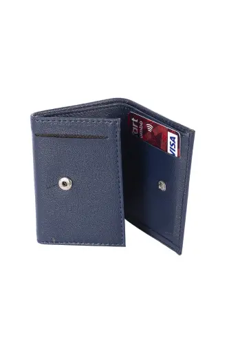 Perforated Internal Snap-Opening Credit Card Wallet 7 Compartments L.Leather Navy Blue (knp-6l) Model-Navy - 3