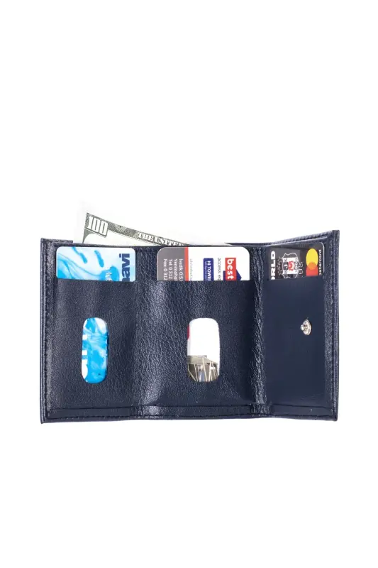 Perforated Internal Snap-Opening Credit Card Wallet 7 Compartments L.Leather Navy Blue (knp-6l) Model-Navy - 5