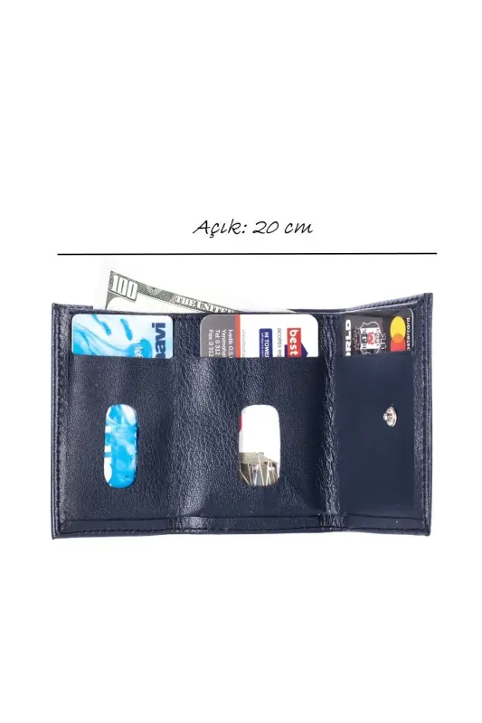 Perforated Internal Snap-Opening Credit Card Wallet 7 Compartments L.Leather Navy Blue (knp-6l) Model-Navy - 6