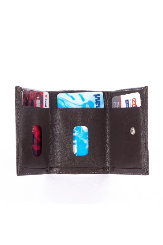 Perforated Snap-Open Credit Card Wallet with 7 Compartments Genuine Leather Tan (knp-6t) Model-Tan - 3