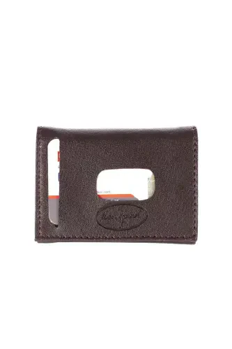 Перфорированный картхолдер с внутренними кнопками, 7 отделений, из натуральной кожи, цвет таба (модель knp-6t)-таба - 1