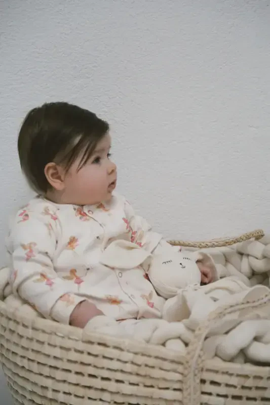 Peri Masallı Desenli Organik Kaşkorse Bebek Tulum-Pembe - 3