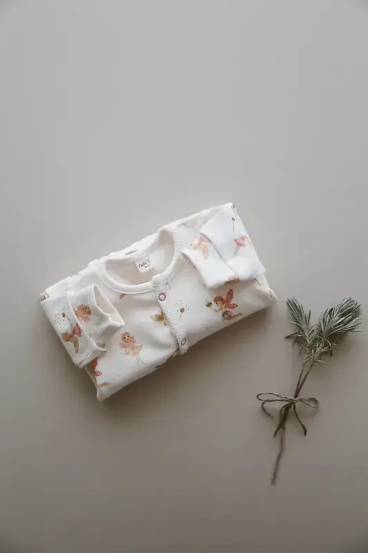 Peri Masallı Desenli Organik Kaşkorse Bebek Tulum-Pembe - 5