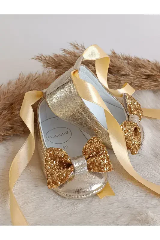 Perla Altın Hakiki Deri Bebek Babet Makosen-Altın Taşlı - Modazone