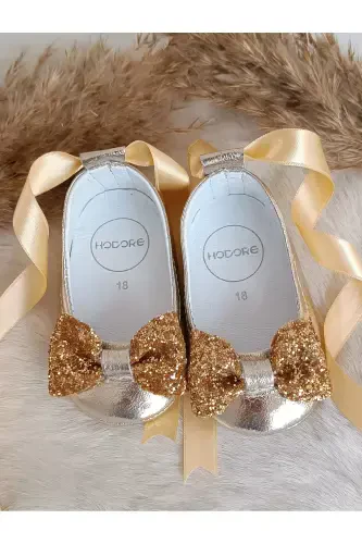 Perla Altın Hakiki Deri Bebek Babet Makosen-Altın Taşlı - Modazone (1)