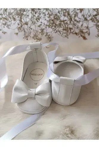 Perla Beyaz Hakiki Deri Bebek Mokasen-Mat Beyaz - 3