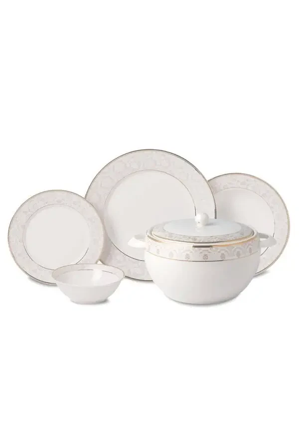 Perla Collection 60 Piece A8366 Round 12 Person Dinner Set - 1