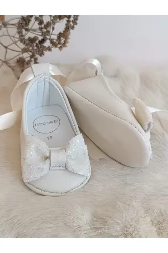 Perla Cream Stone Genuine Leather Baby Ballet Shoes - Cream Stone - 3