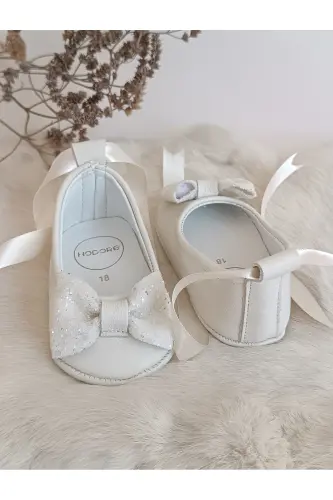 Perla Cream Stone Genuine Leather Baby Ballet Shoes - Cream Stone - 4