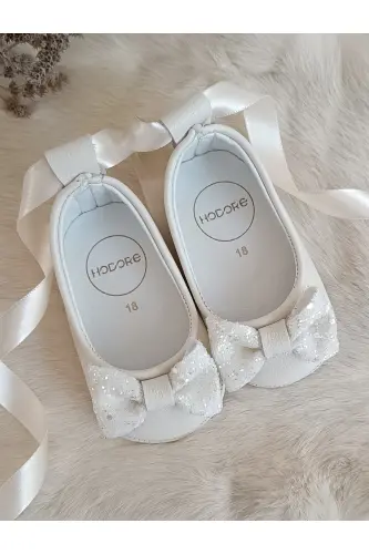 Perla Cream Stone Genuine Leather Baby Ballet Shoes - Cream Stone 