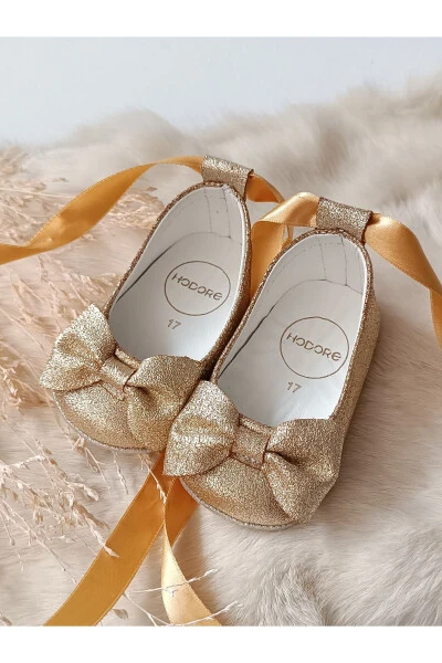 Perla Gold Hakiki Deri Bebek Makosen Babet Ayakkabı-Gold - Modazone