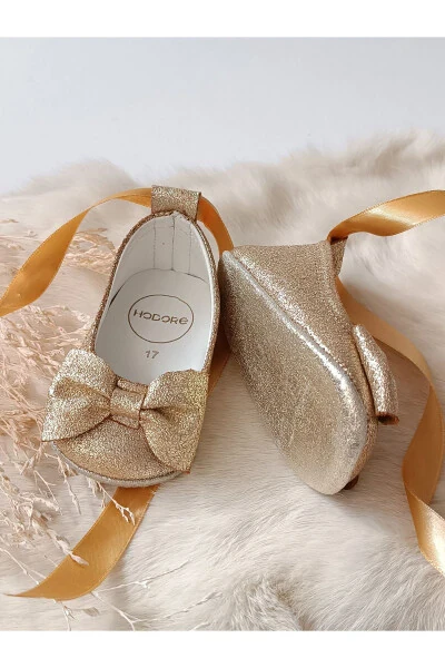 Perla Gold Hakiki Deri Bebek Makosen Babet Ayakkabı-Gold - Modazone (1)