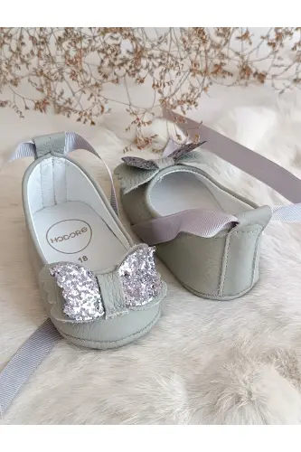 Perla Gri Hakiki Deri Bebek Makosen Babet Ayakkabı-Gri - 3