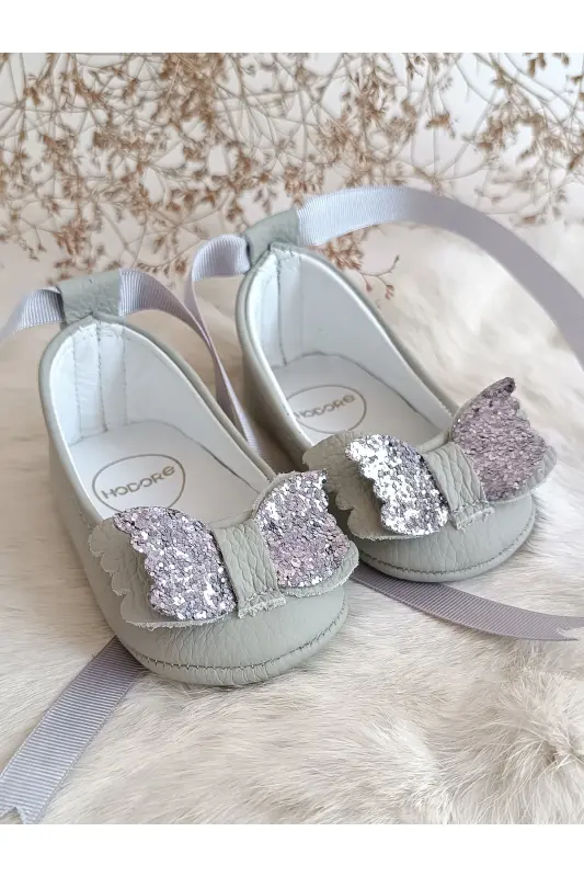 Perla Gri Hakiki Deri Bebek Makosen Babet Ayakkabı-Gri - 2