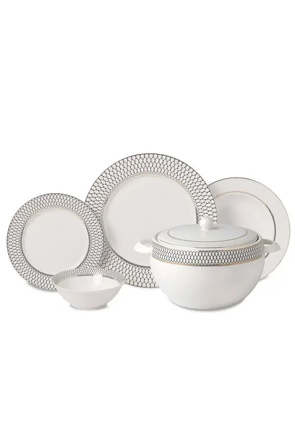 Perla Kollektsiyasi 60 dona A8362 yumaloq ovqat to'plami - 1