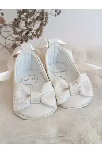 Perla Krem Taşlı Hakiki Deri Bebek Babet Ayakkabı-Krem Taşlı - Modazone (1)