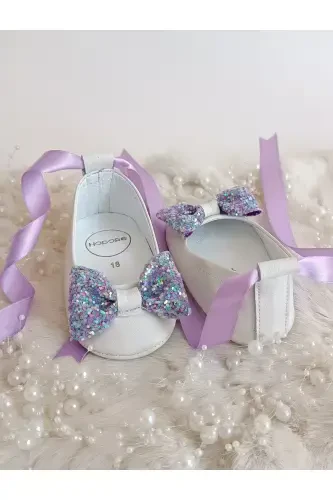 Perla Mor Toshli Haqiqiy Teri Bebek Babet Poyabzal - Mor Toshli - 3