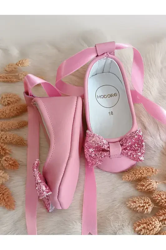 Perla Pembe Hakiki Deri Bebek Makosen Babet Ayakkabı-Pastel Pembe - 2