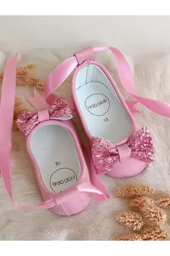Perla Pembe Hakiki Deri Bebek Makosen Babet Ayakkabı-Pastel Pembe - 4