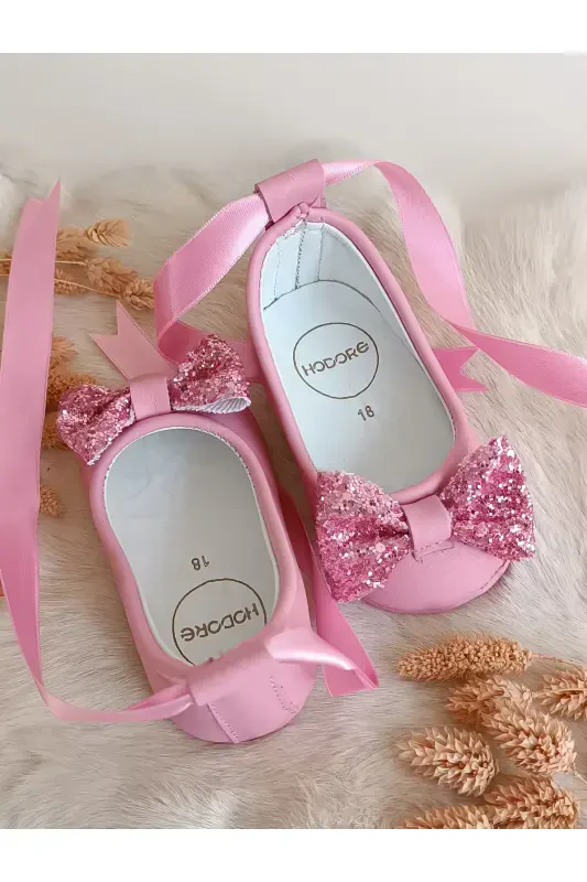 Perla Pembe Hakiki Deri Bebek Makosen Babet Ayakkabı-Pastel Pembe - 4