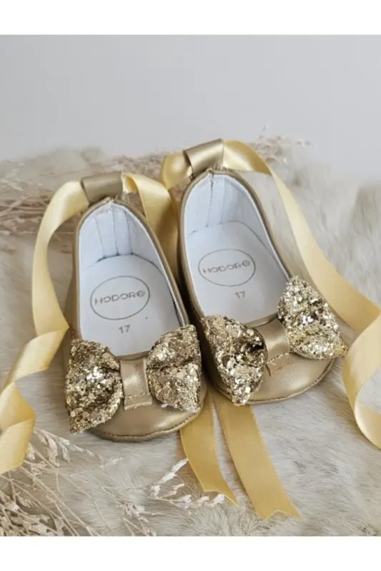 Perla Platin Gold Hakiki Deri Bebek Babet Ayakkabı - Platin Gold - 2