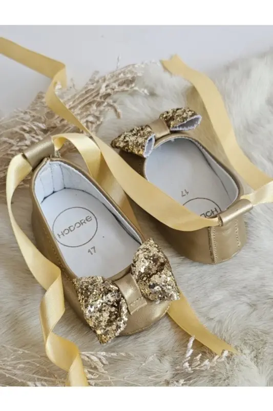 Perla Platin Gold Hakiki Deri Bebek Babet Ayakkabı - Platin Gold - 3