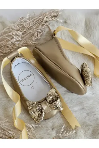 Perla Platin Gold Hakiki Deri Bebek Babet Ayakkabı - Platin Gold - 4