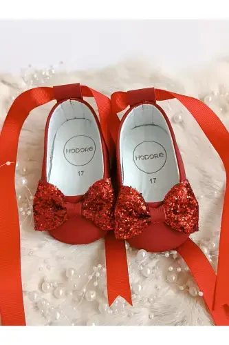 Perla Qizil Haqiqiy Charmdan Yasalgan Bolalar Makasin Babet Oyoq Kiyimi - Qizil - 1