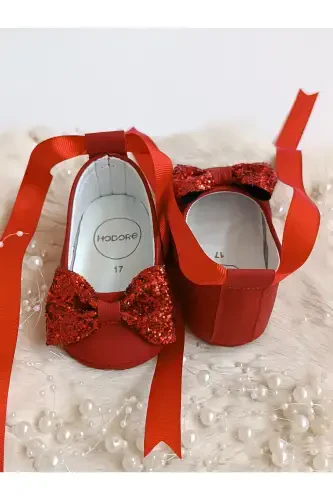 Perla Qizil Haqiqiy Charmdan Yasalgan Bolalar Makasin Babet Oyoq Kiyimi - Qizil - HODORE (1)