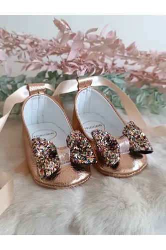 Perla Rose Hakiki Deri Bebek Babet Ayakkabı-Rose - HODORE (1)