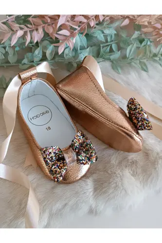 Perla Rose Hakiki Deri Bebek Babet Ayakkabı-Rose - 4