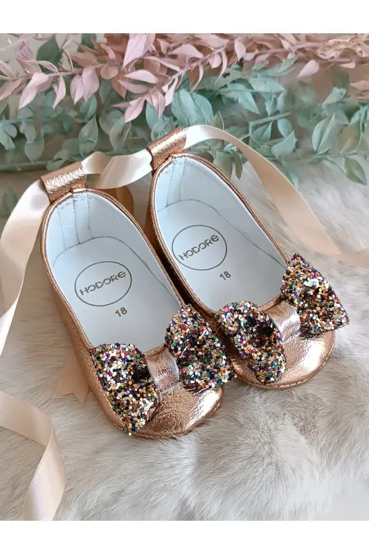 Perla Rose Hakiki Deri Bebek Babet Ayakkabı-Rose - HODORE