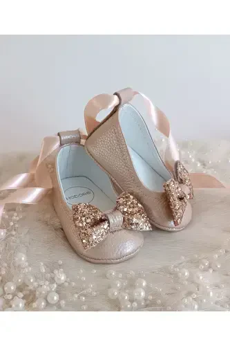 Perla Salmon Genuine Leather Baby Ballet Shoes-Stone Salmon - 1