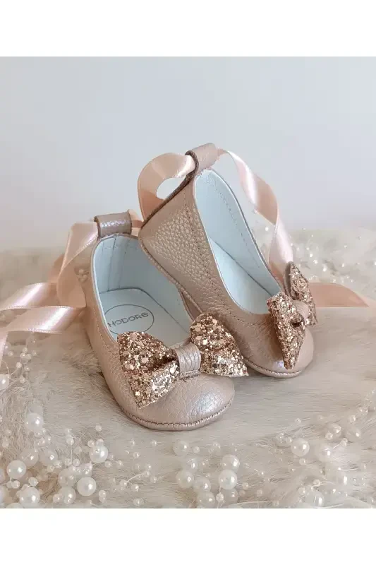 Perla Salmon Genuine Leather Baby Ballet Shoes-Stone Salmon - HODORE