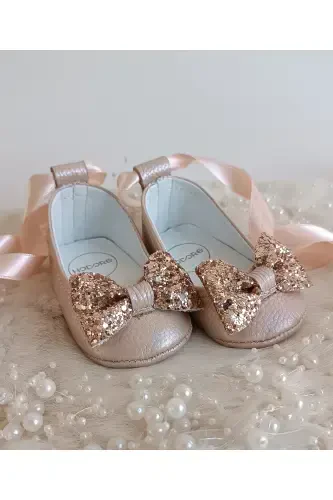 Perla Salmon Genuine Leather Baby Ballet Shoes-Stone Salmon - HODORE (1)