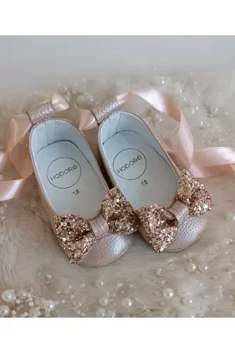 Perla Salmon Genuine Leather Baby Ballet Shoes-Stone Salmon - 3