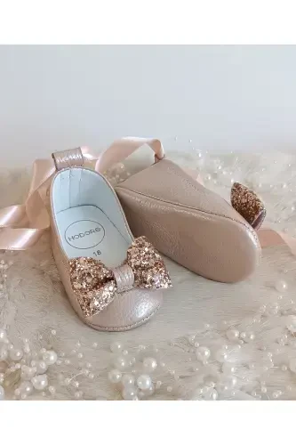 Perla Salmon Genuine Leather Baby Ballet Shoes-Stone Salmon - 4