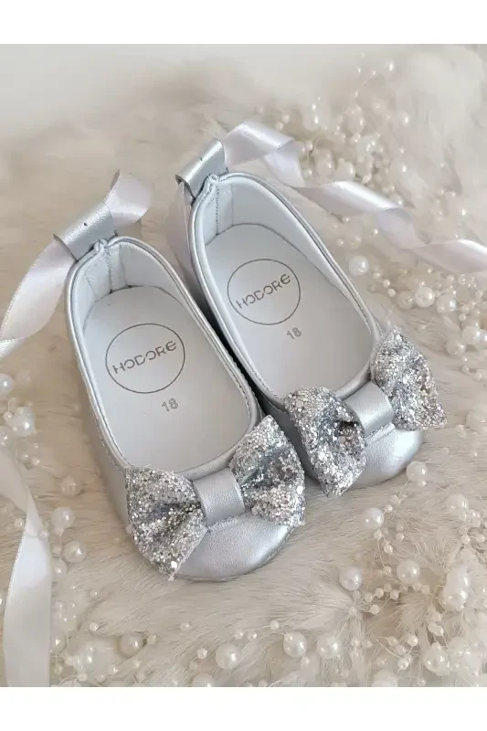 Perla Silver Genuine Leather Baby Moccasin Ballet Shoe-Silver - 1
