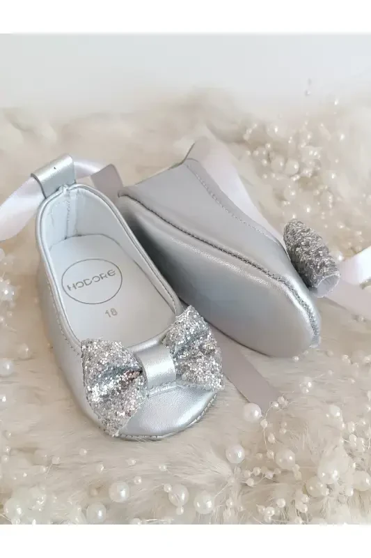 Perla Silver Genuine Leather Baby Moccasin Ballet Shoe-Silver - 3