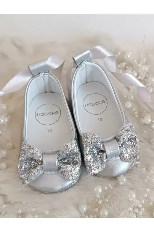 Perla Silver Genuine Leather Baby Moccasin Ballet Shoe-Silver - 4