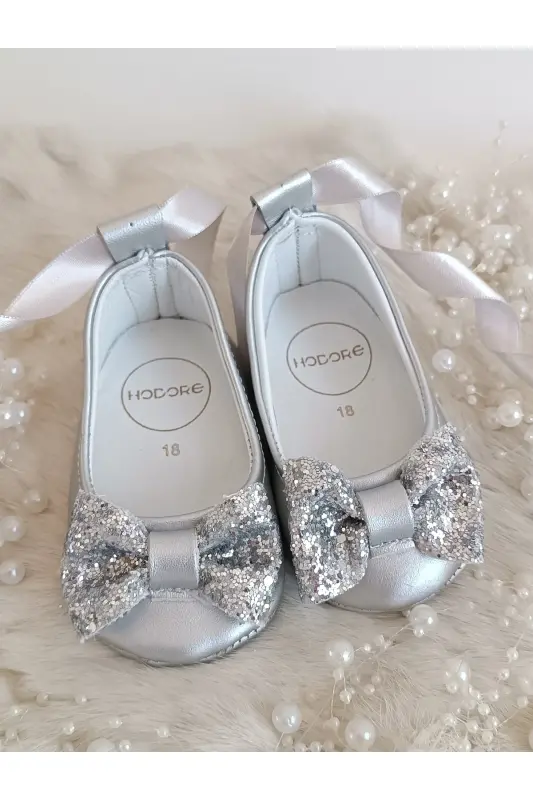 Perla Silver Genuine Leather Baby Moccasin Ballet Shoes-Silver - 9