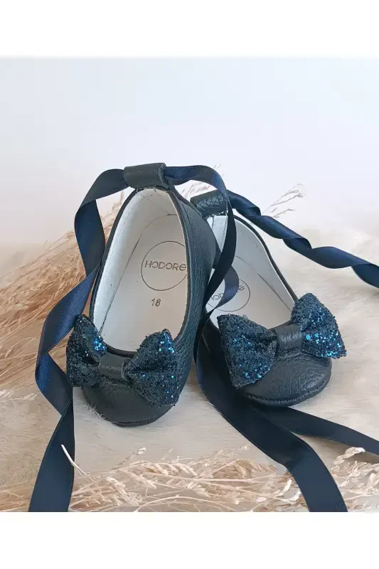 Perla toshli lacivert haqiqiy charm chaqaloq babet poyabzali - Toshli lacivert - 2