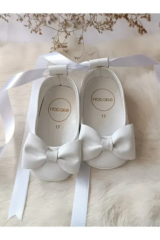 Perla White Genuine Leather Baby Moccasin-Matte White - HODORE