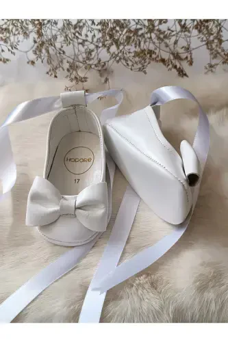 Perla White Genuine Leather Baby Moccasin-Matte White - HODORE (1)