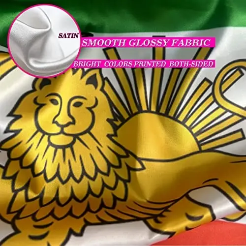 Persian Iran Flag with Lion Sun Iranian Flag 3x5 Ft | Double Sided, Canvas Header and Double Stitched, Brass Grommets for Easy Display - 3
