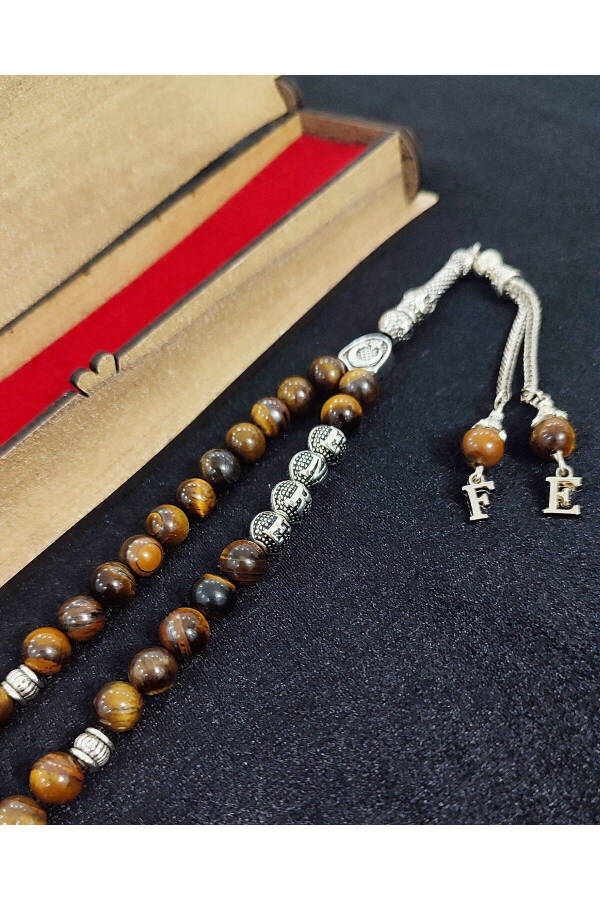 Personalized beaded necklace with tiger's eye stone, gift box included. - 5