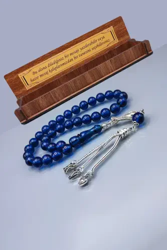 Personalized Blue Fire Amber Rosary with Message for Your Loved One - Custom Name 9x9 Mm Rosary - Wooden Box - Blue - 1