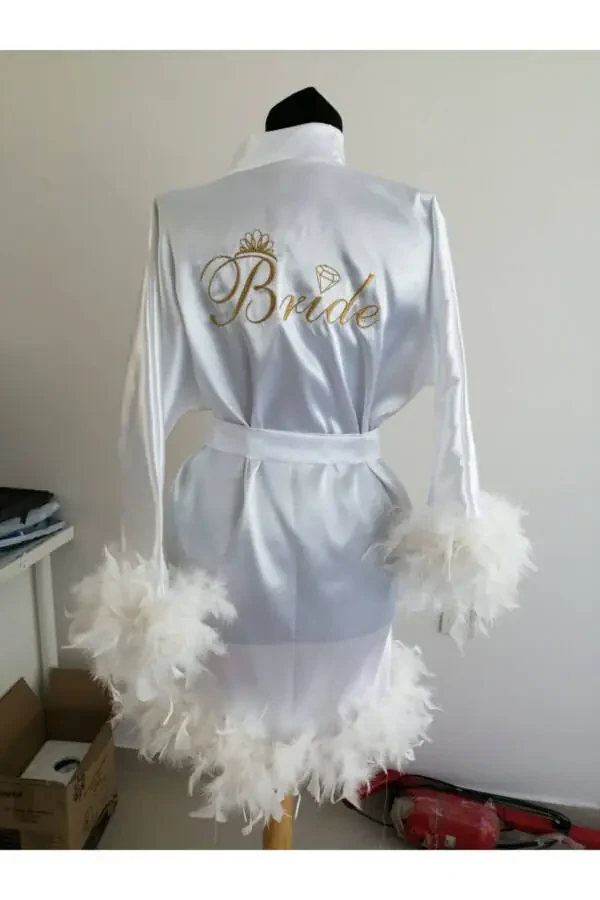 Personalized Bride Embroidered Ostrich Bridal Robe - 1
