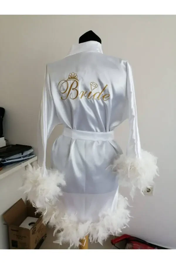 Personalized Bride Embroidered Ostrich Bridal Robe - 3